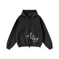 370GSM Unisex Pigment-Wash Zip-Up Hoodie Snowflake Grey