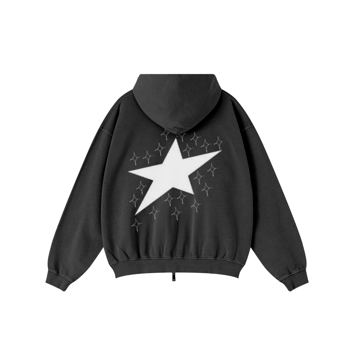 370GSM Unisex Pigment-Wash Zip-Up Hoodie Snowflake Grey