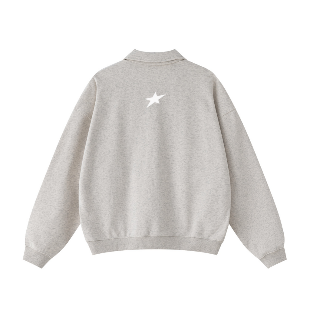 445GSM Unisex Heavyweight Zip-Up Collared Sweatshirt Oatmeal Grey