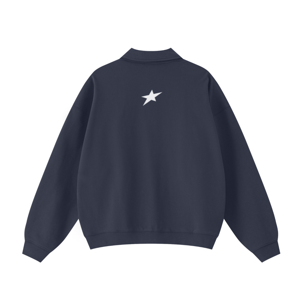 445GSM Unisex Heavyweight Zip-Up Collared Sweatshirt Navy Blue