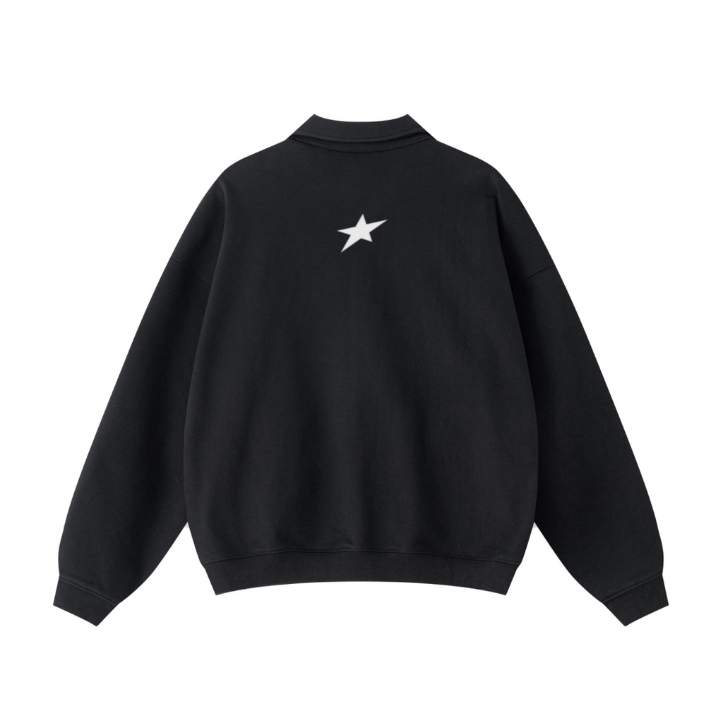 445GSM Unisex Heavyweight Zip-Up Collared Sweatshirt Black